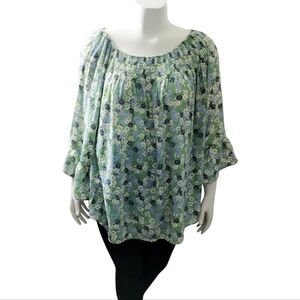 Zac & Rachel Women's Smocked Boho Floral Cottagecore Flutter Sleeve Top size 3X